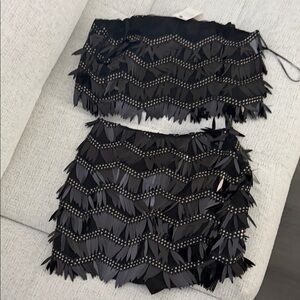 Black and Gray Fringe Two-Piece Set